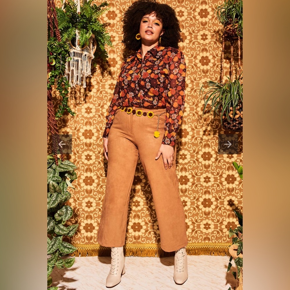 Hippie Shake Viola Lee Brown Floral Sheer Blouse NEW